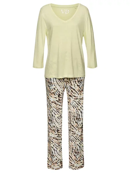 VIVANCE Pijama galben deschis / portocaliu caisă / negru alb