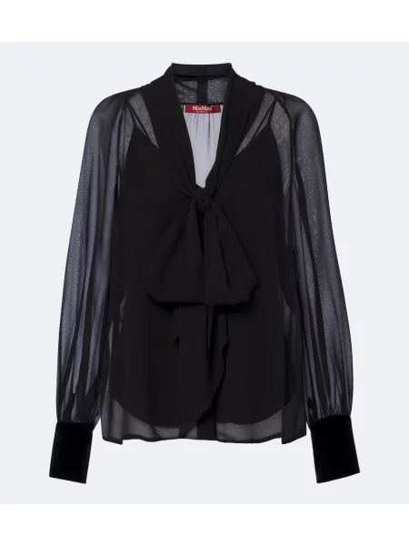 Bluză Max Mara de mătase eleganta cu legături negru