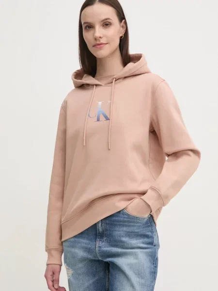 Bluza z kapturem Calvin Klein Jeans z kapturem gradientowa pomarańczowa