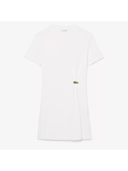 Lacoste Drapowana Sukienka T-Shirtowa biała