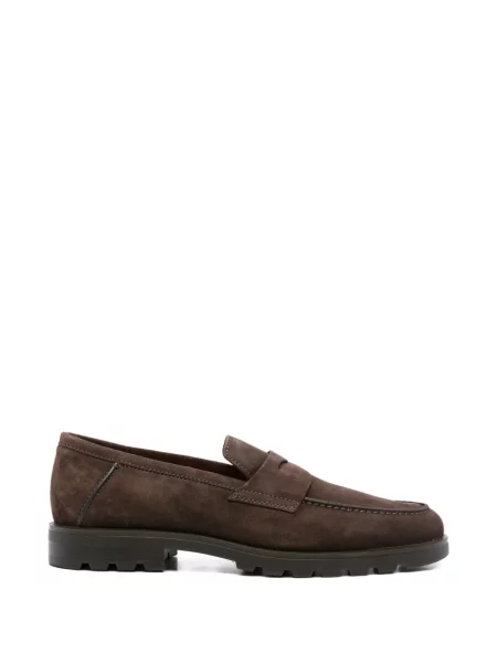 Pantofi loafer Santoni din piele de căprioară maro