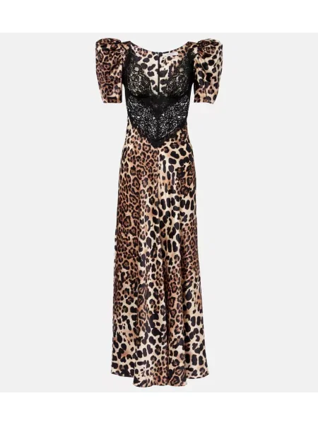 Satynowa sukienka maxi Rodarte z nadrukiem w panterkę