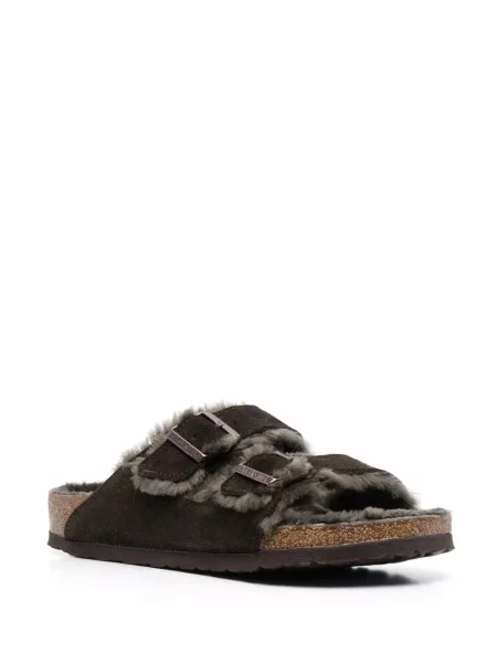 Sandalai Birkenstock su kailiu žalia