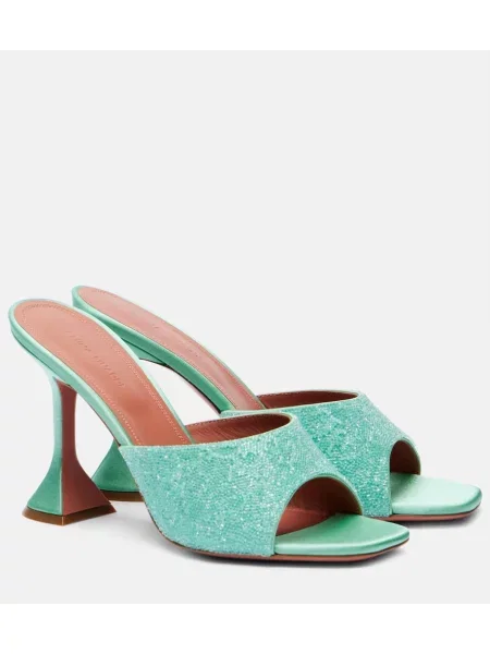 Satenaste mules Amina Muaddi s kristali zelena