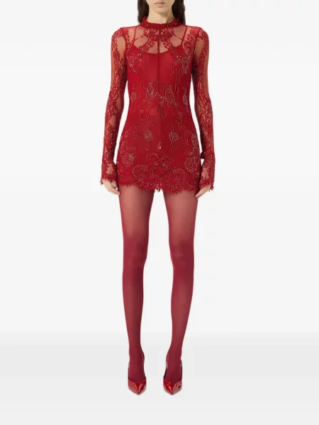 Lung rochie mini Blumarine cu broderie roșu