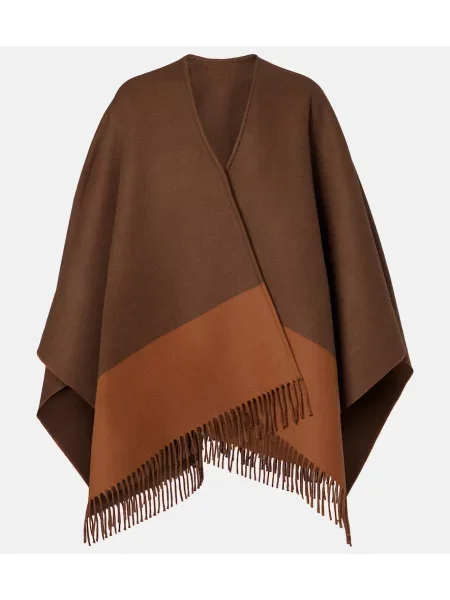 Poncho Gucci cu franjuri de lână maro