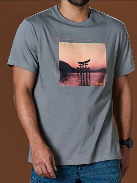 Футболка Sinsay с принтом серая