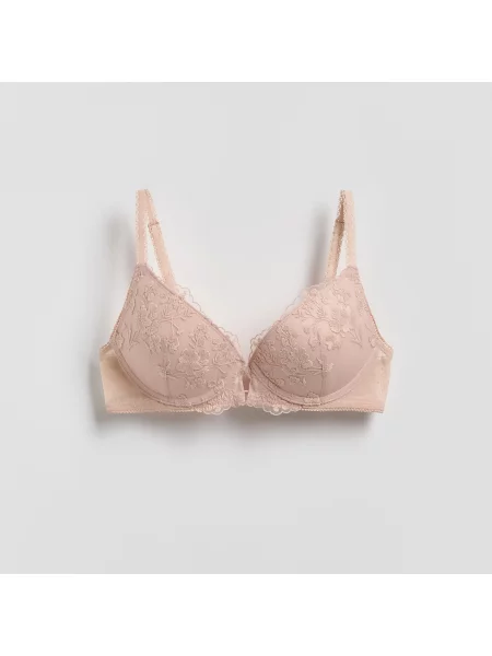 Reserved Podprsenka push up s vyšíváním pudrově růžová