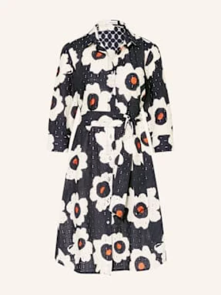 Rossana Diva Sukienka Koszulowa Embroidery Z Dziurkowanej Koronki blau biała