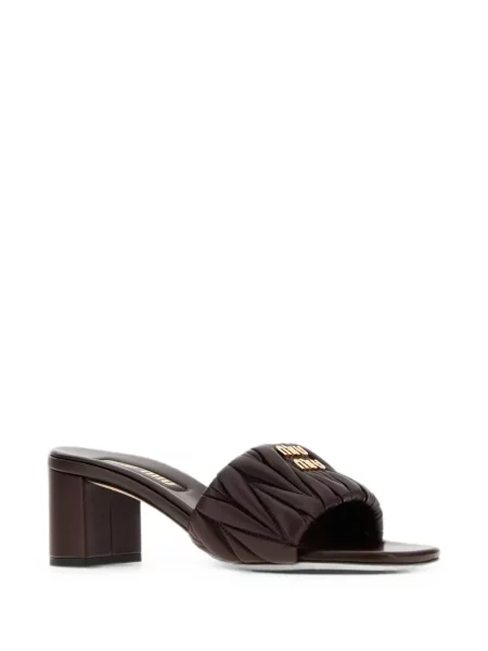 Papuci tip mules Miu Miu din piele maro