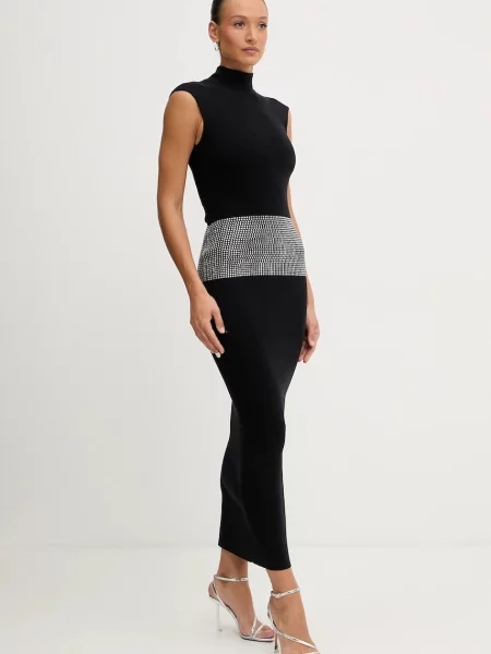 Retrofete sukienka z domieszką kaszmiru Leontine maxi dopasowana czarny