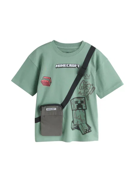 Next Tricou Minecraft gri închis / verde pastel / roșu cranberry negru