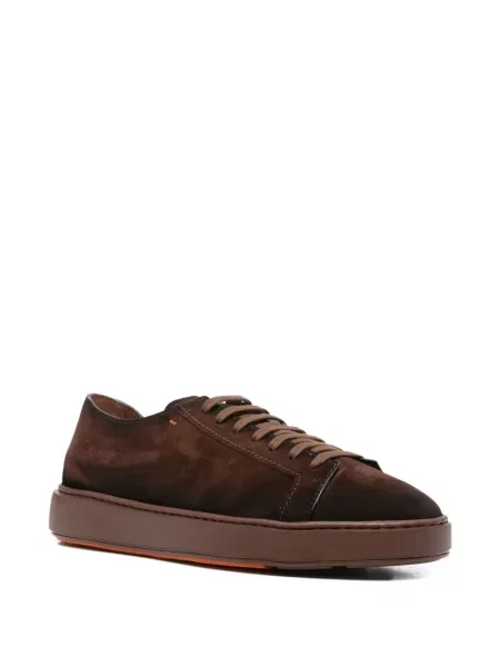 Sneakerși Santoni cu șireturi din piele de căprioară maro