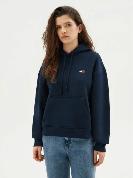 Суичър с качулка Tommy Jeans с качулка с апликация тъмносиньо