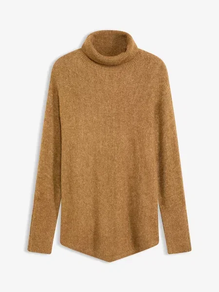 Sweter z golfem i rękawami typu nietoperz brązowy