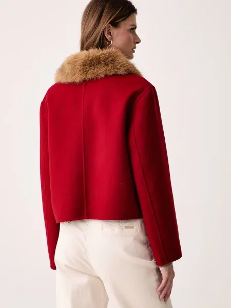 Tommy Hilfiger krótka kurtka z dodatkiem wełny czerwona