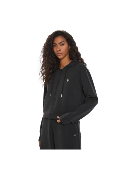 Guess bluza OLYMPE z kapturem gładka czarny