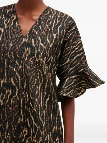 Rochie mini Ganni cu decolteu în V de costum maro