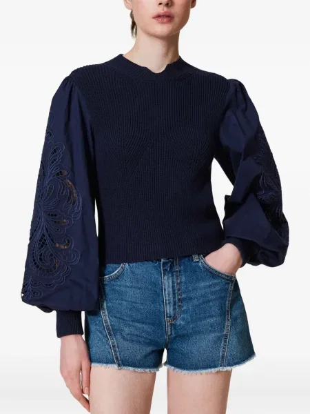 Pulover Twinset cu broderie albastru