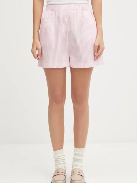 Sporty & Rich pantaloni scurți din Eden Script Poplin cu imprimeu high waist roz