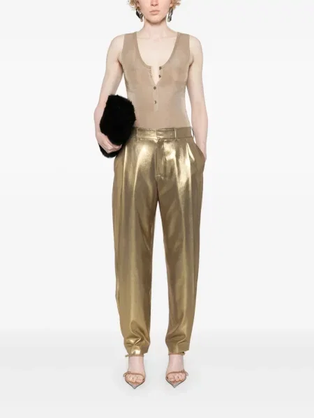 Zúžené laminované kalhoty Ralph Lauren Collection zlaté