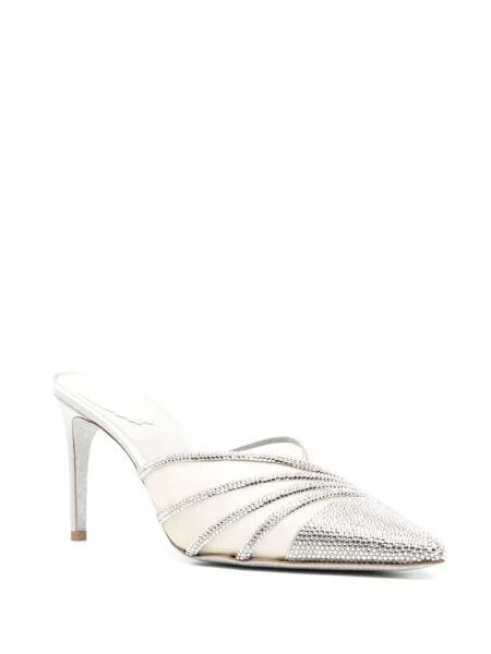 Papuci tip mules Rene Caovilla de cristal gri