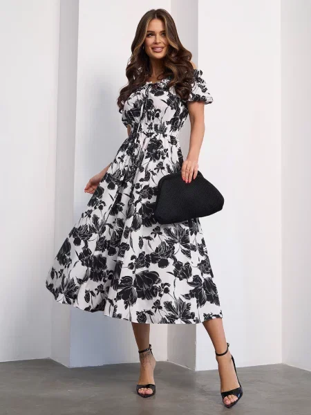 Сукня міді ISSA Plus комбінований верх білий