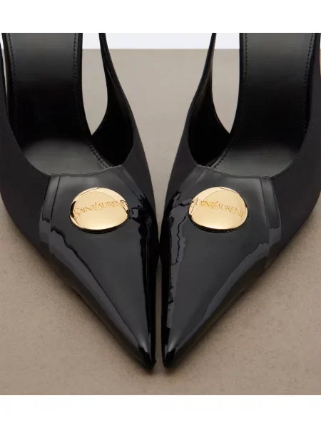 Pantofi cu toc Saint Laurent din satin slingback negru