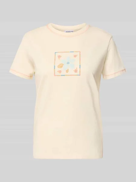 T-shirt z motywem i okrągłym dekoltem Jake*s Casual beżowa