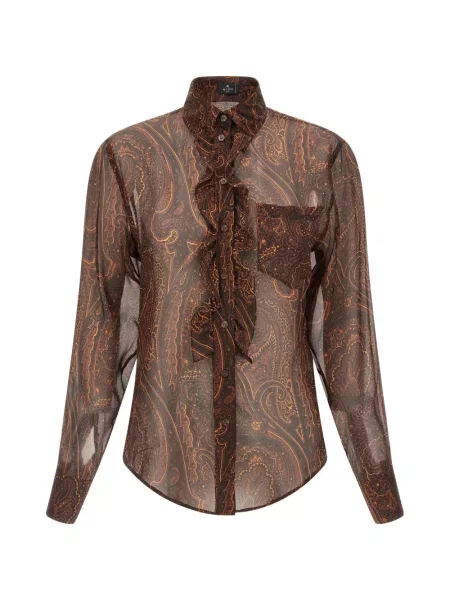 Cămașă Etro de mătase cu model paisley maro