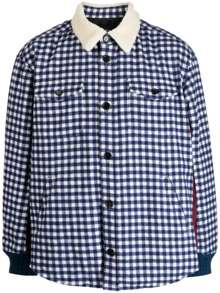Geacă Undercover în carouri de flanelă albastru