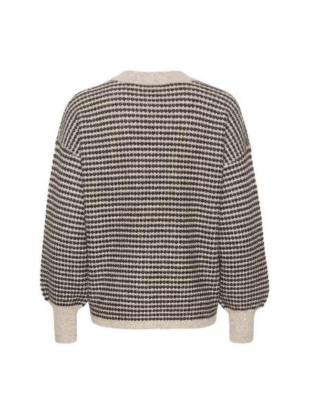 Sweter z dzianiny z prążkowanymi wykończeniami model ‘ellery’ Kaffe beżowy