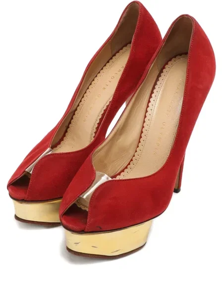 Pantofi cu toc Charlotte Olympia din piele de căprioară cu platformă roșu