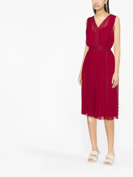 Μεταξωτή αμάνικη μίντι φόρεμα Alberta Ferretti κόκκινο