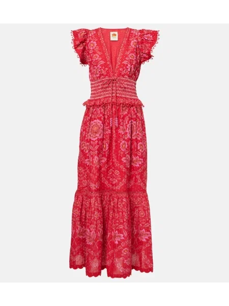 Maksi sukienka maxi Farm Rio w kwiatki garniturowa czerwona