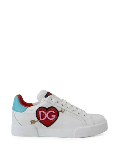 Sneakerși Dolce & Gabbana Portofino din piele cu motiv cu inimi alb
