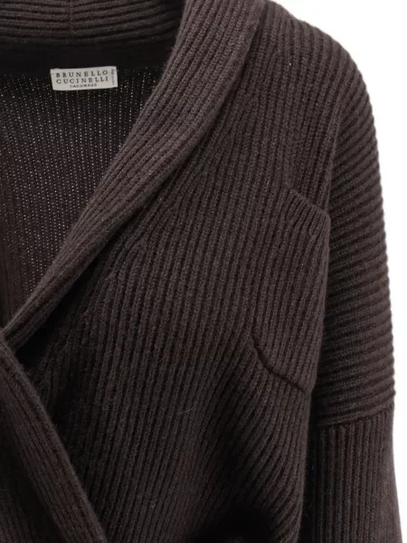 Gulerat cardigan Brunello Cucinelli tricotate maro