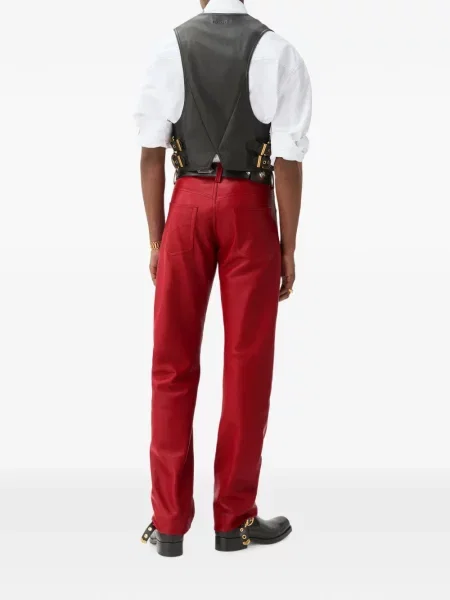Pantaloni Versace din piele roșu