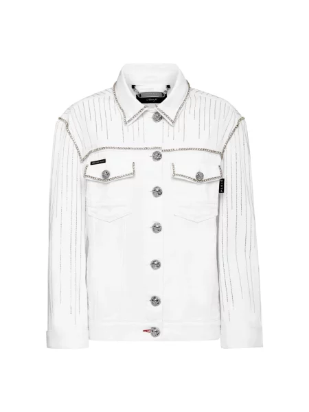 Kurtka jeansowa Philipp Plein z frędzli biała