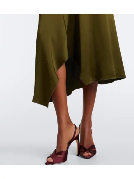 Rochie midi Victoria Beckham din satin asimetrică drapată verde