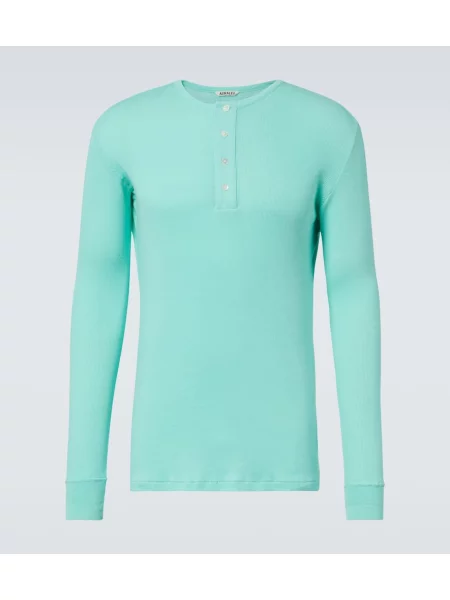 Cămașă Auralee tricotate cu guler henley verde