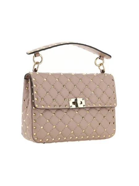 Torebka skórzana Valentino Garavani skórzana z ćwiekami beżowa