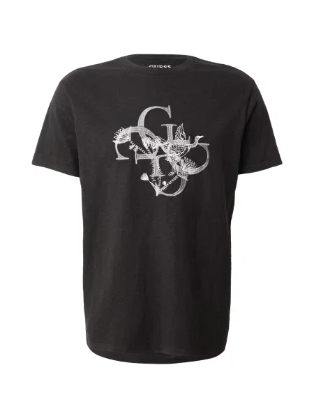 GUESS Tricou CRAFTED BIRD gri taupe / negru alb