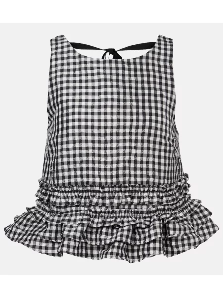 Top Ganni cu volane negru