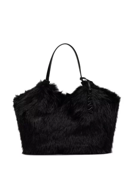 Geantă shopper Dkny cu blană negru