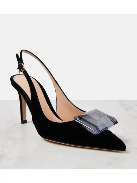 Pantofi cu toc Gianvito Rossi de catifea slingback negru