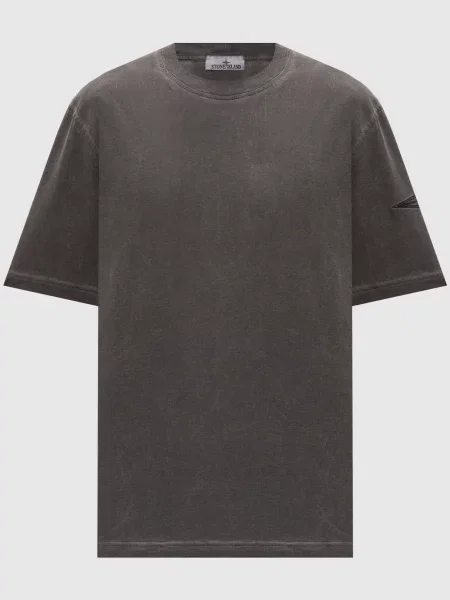 Футболка з вишивкою емблеми Stone Island сіра