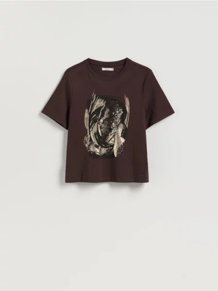 Reserved Tricou din cu imprimeu maro-închis maro