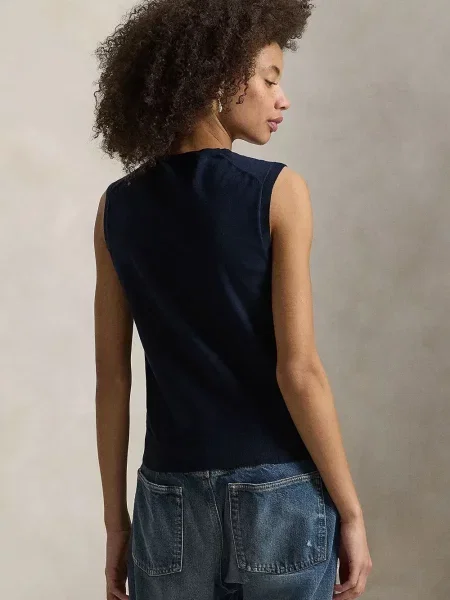 Gulerat tricou polo Polo Ralph Lauren cu decolteu în V fără mâneci maro