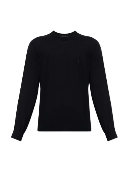 Sweter Giorgio Armani wełniany z logo niebieski